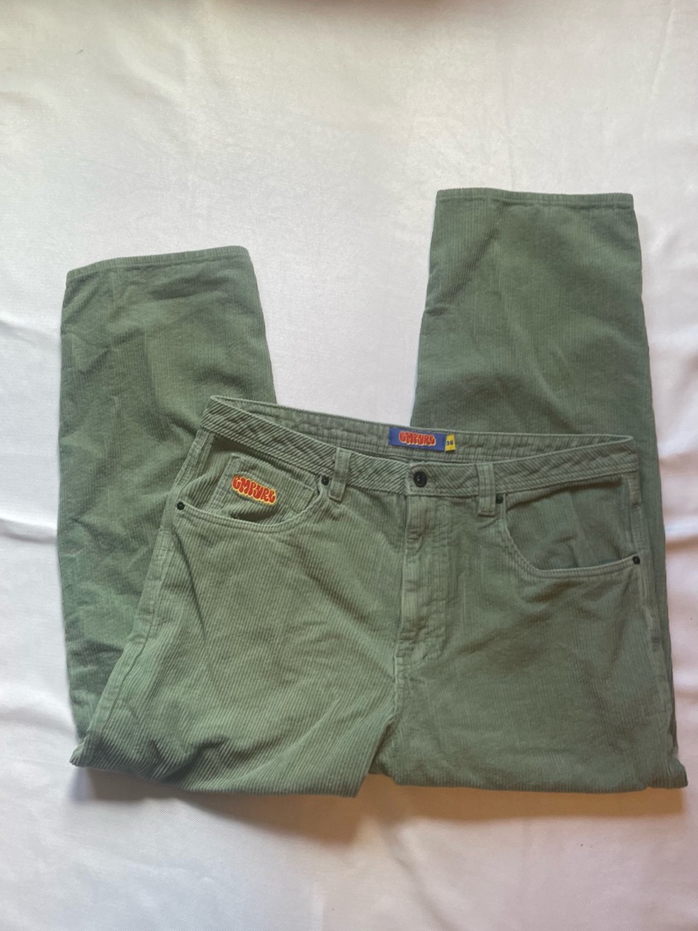 Empyre Skate 36 Hedge Green Corduroy Pant relaxed loose tapered embroider brand